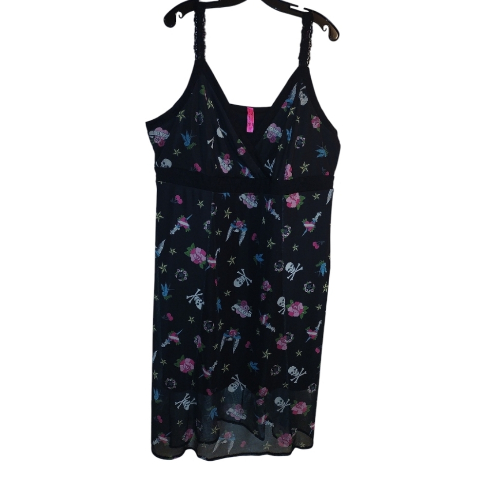 Torrid Betsey Johnson Black Pink Mesh Goth Skull Heart Love Dress 3X NWT